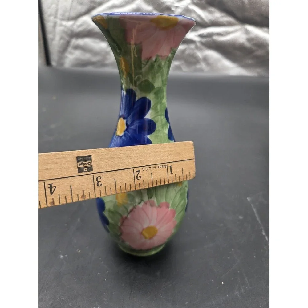 Multi Color Ceramic Vase Daisy Flower Hand Painted
